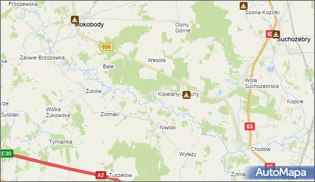 mapa Kisielany-Żmichy, Kisielany-Żmichy na mapie Targeo