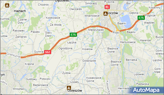 mapa Kisielów gmina Goleszów, Kisielów gmina Goleszów na mapie Targeo