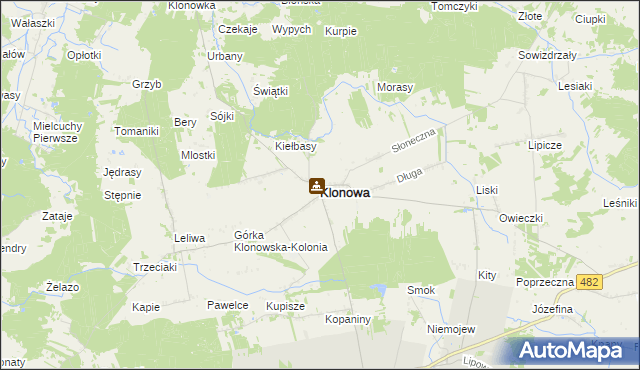 mapa Klonowa powiat sieradzki, Klonowa powiat sieradzki na mapie Targeo