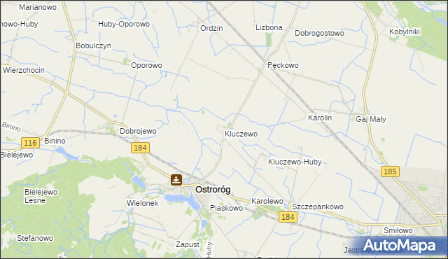 mapa Kluczewo gmina Ostroróg, Kluczewo gmina Ostroróg na mapie Targeo