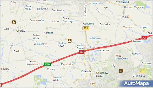 mapa Kłudno Stare, Kłudno Stare na mapie Targeo