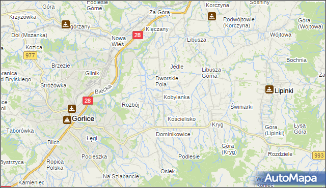 mapa Kobylanka gmina Gorlice, Kobylanka gmina Gorlice na mapie Targeo