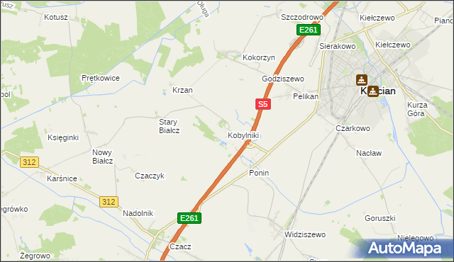 mapa Kobylniki gmina Kościan, Kobylniki gmina Kościan na mapie Targeo