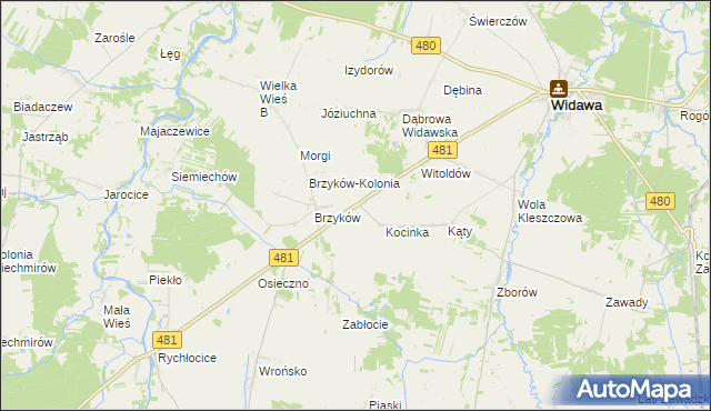 mapa Kocina gmina Widawa, Kocina gmina Widawa na mapie Targeo