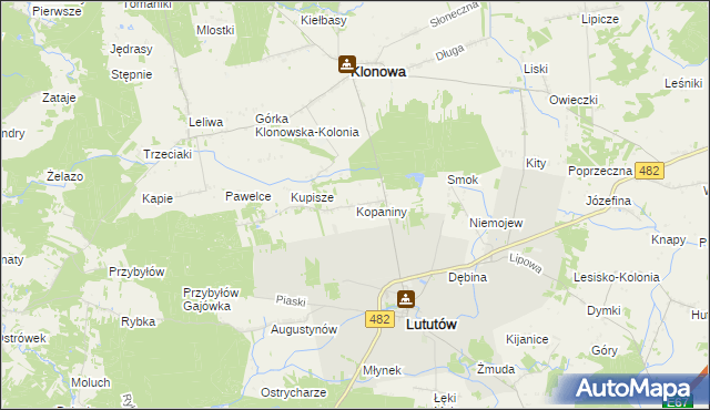 mapa Kopaniny gmina Lututów, Kopaniny gmina Lututów na mapie Targeo