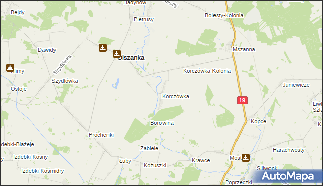 mapa Korczówka gmina Olszanka, Korczówka gmina Olszanka na mapie Targeo