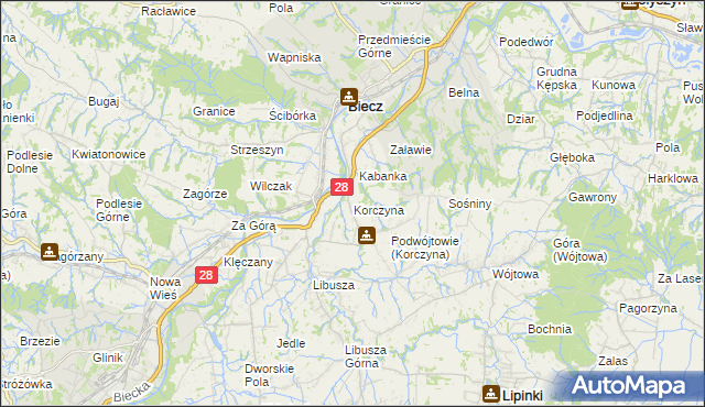 mapa Korczyna gmina Biecz, Korczyna gmina Biecz na mapie Targeo