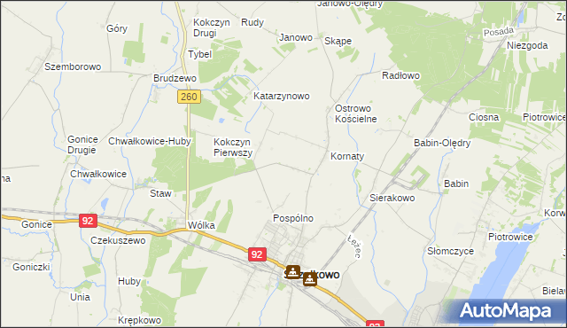 mapa Kornaty-Kolonia Druga, Kornaty-Kolonia Druga na mapie Targeo