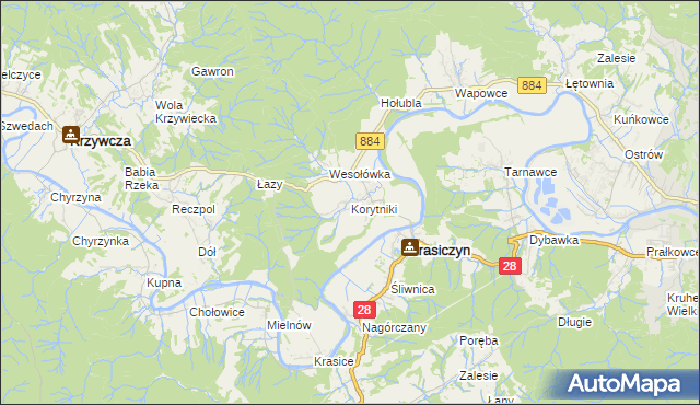 mapa Korytniki, Korytniki na mapie Targeo