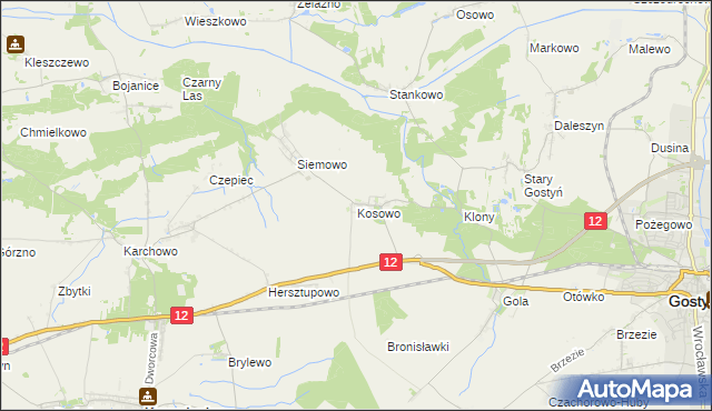 mapa Kosowo gmina Gostyń, Kosowo gmina Gostyń na mapie Targeo