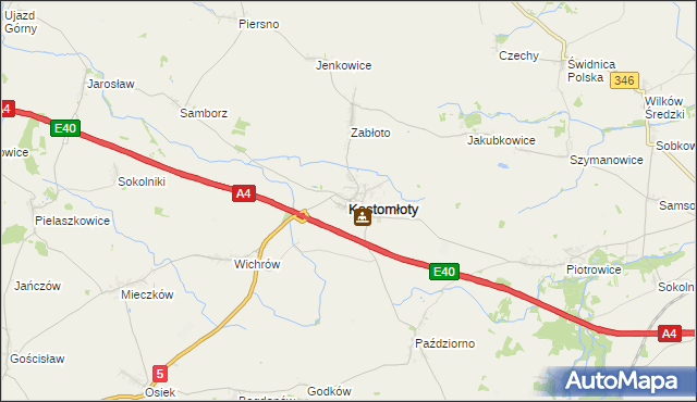 mapa Kostomłoty powiat średzki, Kostomłoty powiat średzki na mapie Targeo