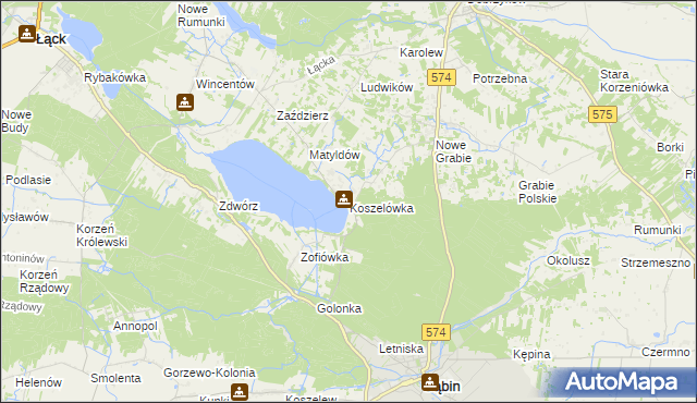 mapa Koszelówka gmina Łąck, Koszelówka gmina Łąck na mapie Targeo
