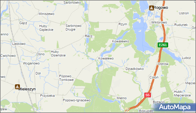 mapa Kowalewo gmina Mieleszyn, Kowalewo gmina Mieleszyn na mapie Targeo