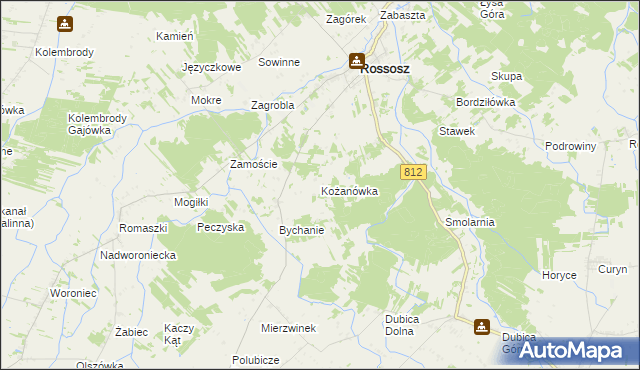 mapa Kożanówka gmina Rossosz, Kożanówka gmina Rossosz na mapie Targeo