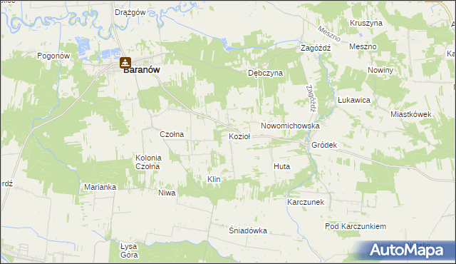 mapa Kozioł gmina Baranów, Kozioł gmina Baranów na mapie Targeo