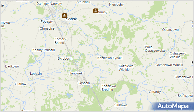 mapa Koźniewo-Łysaki, Koźniewo-Łysaki na mapie Targeo