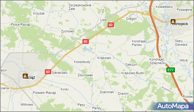mapa Krajkowo gmina Raciąż, Krajkowo gmina Raciąż na mapie Targeo