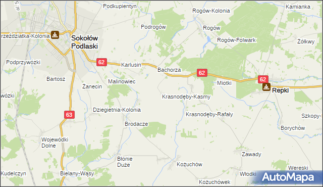 mapa Krasnodęby-Kasmy, Krasnodęby-Kasmy na mapie Targeo