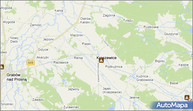 mapa Kraszewice powiat ostrzeszowski, Kraszewice powiat ostrzeszowski na mapie Targeo