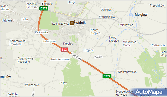 mapa Krępiec gmina Mełgiew, Krępiec gmina Mełgiew na mapie Targeo