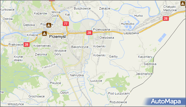 mapa Krówniki gmina Przemyśl, Krówniki gmina Przemyśl na mapie Targeo