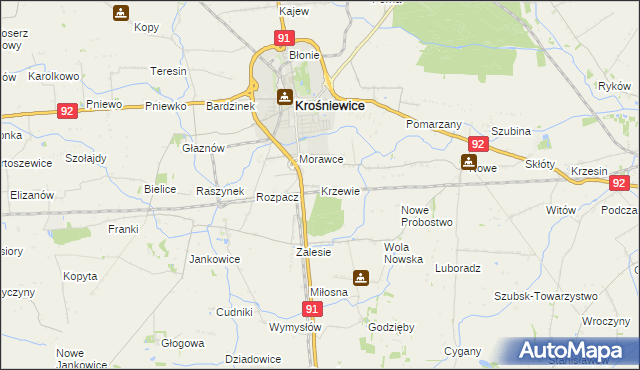 mapa Krzewie gmina Krośniewice, Krzewie gmina Krośniewice na mapie Targeo