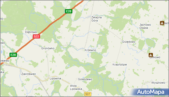 mapa Krzewno gmina Braniewo, Krzewno gmina Braniewo na mapie Targeo