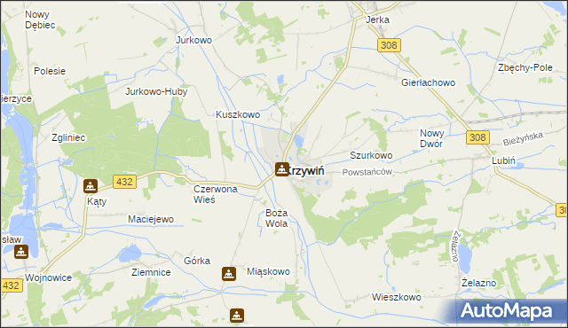 mapa Krzywiń, Krzywiń na mapie Targeo