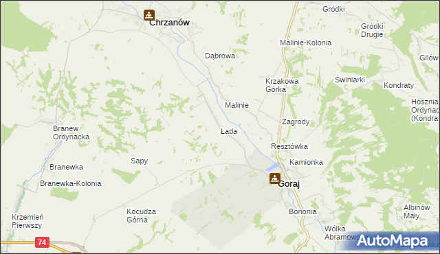 mapa Łada gmina Chrzanów, Łada gmina Chrzanów na mapie Targeo