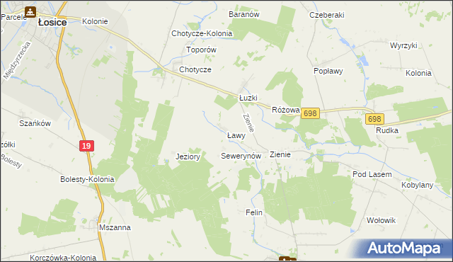 mapa Ławy gmina Huszlew, Ławy gmina Huszlew na mapie Targeo