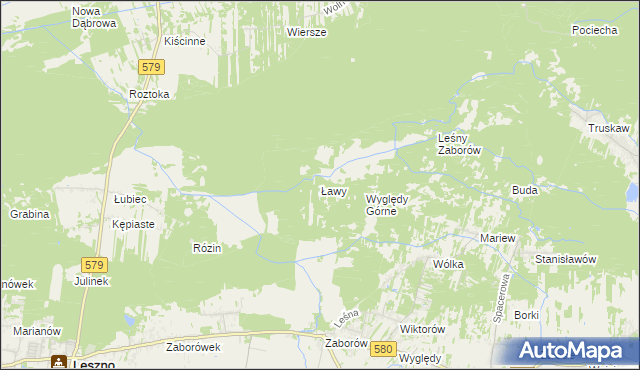 mapa Ławy gmina Leszno, Ławy gmina Leszno na mapie Targeo