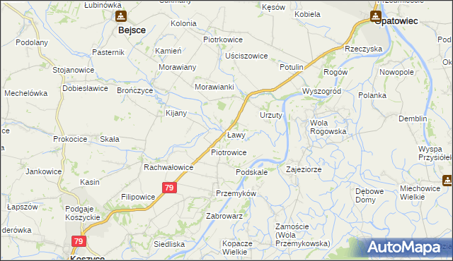 mapa Ławy gmina Opatowiec, Ławy gmina Opatowiec na mapie Targeo