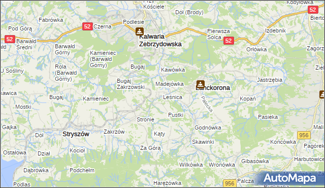 mapa Leśnica gmina Stryszów, Leśnica gmina Stryszów na mapie Targeo