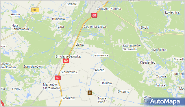 mapa Leśniewice, Leśniewice na mapie Targeo