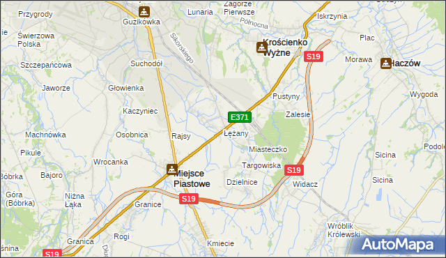 mapa Łężany gmina Miejsce Piastowe, Łężany gmina Miejsce Piastowe na mapie Targeo