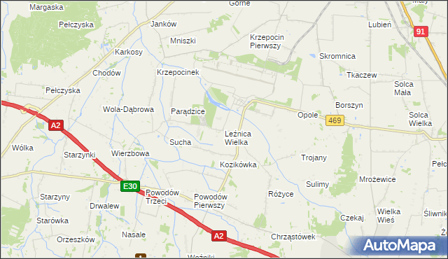 mapa Leźnica Wielka, Leźnica Wielka na mapie Targeo