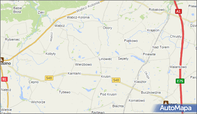 mapa Linowiec gmina Lisewo, Linowiec gmina Lisewo na mapie Targeo