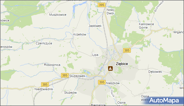 mapa Lipa gmina Ziębice, Lipa gmina Ziębice na mapie Targeo