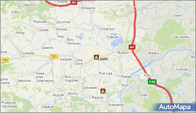 mapa Liszki powiat krakowski, Liszki powiat krakowski na mapie Targeo