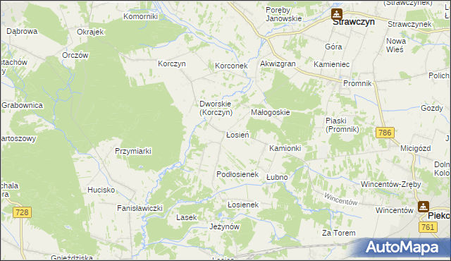 mapa Łosień gmina Piekoszów, Łosień gmina Piekoszów na mapie Targeo