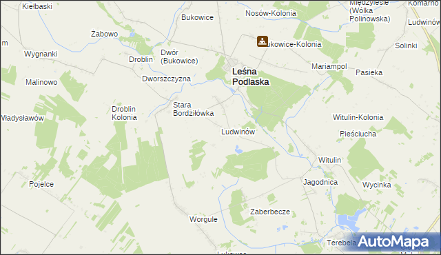 mapa Ludwinów gmina Leśna Podlaska, Ludwinów gmina Leśna Podlaska na mapie Targeo