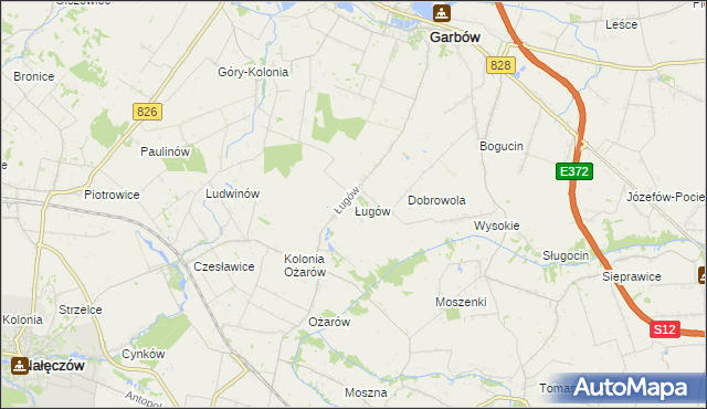 mapa Ługów gmina Jastków, Ługów gmina Jastków na mapie Targeo