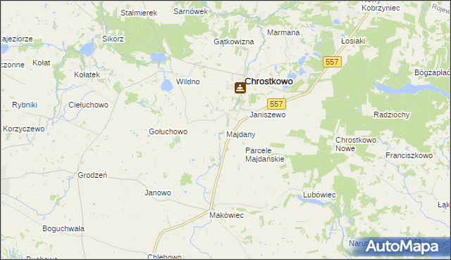 mapa Majdany gmina Chrostkowo, Majdany gmina Chrostkowo na mapie Targeo