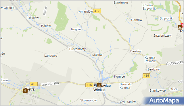 mapa Maków gmina Pietrowice Wielkie, Maków gmina Pietrowice Wielkie na mapie Targeo