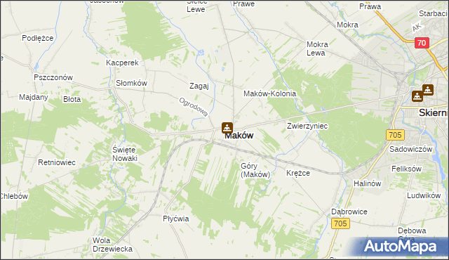 mapa Maków powiat skierniewicki, Maków powiat skierniewicki na mapie Targeo