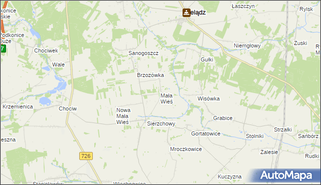 mapa Mała Wieś gmina Cielądz, Mała Wieś gmina Cielądz na mapie Targeo