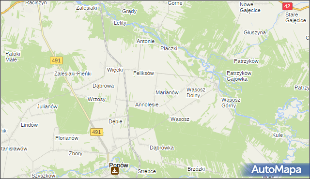 mapa Marianów gmina Popów, Marianów gmina Popów na mapie Targeo