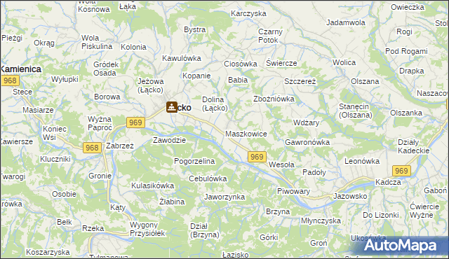 mapa Maszkowice gmina Łącko, Maszkowice gmina Łącko na mapie Targeo