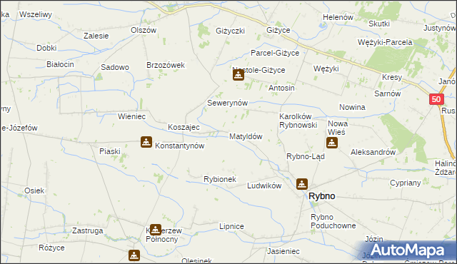 mapa Matyldów gmina Rybno, Matyldów gmina Rybno na mapie Targeo