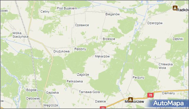 mapa Mękarzów, Mękarzów na mapie Targeo